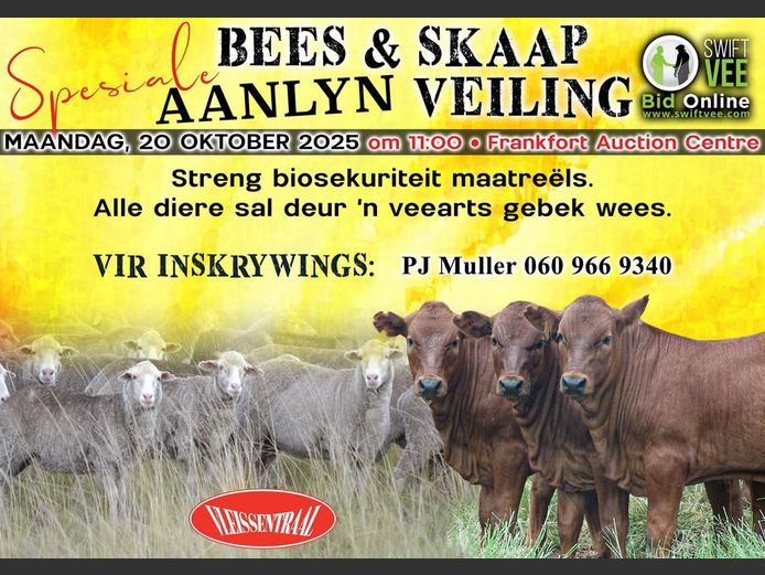 SPESIALE BEES EN SKAAP AANLYN VEILING