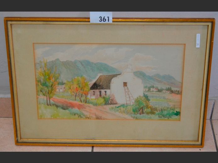 FRAMED WATERCOLOUR "FARM COTTAGE" BY EZRA MANGIN, 49 x 27.5cm