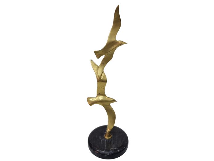 Vintage Brass Flying Seagulls Sculpture on Marble Base