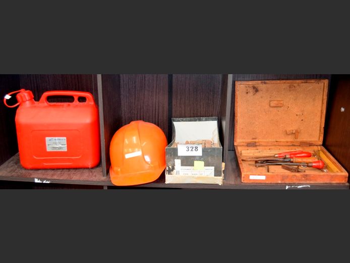 SMALL JERRY CAN, HARD HAT, etc
