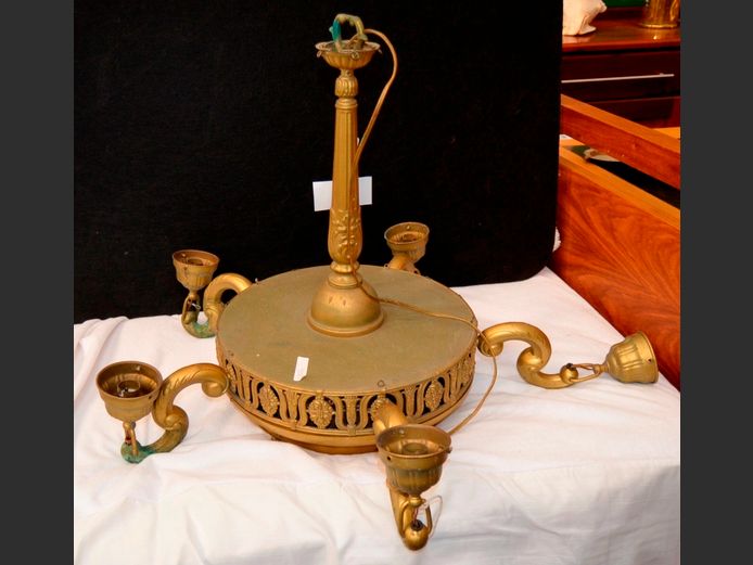 METAL EMPIRE STYLE 5-ARM CEILING LIGHT, 60cm Diameter x 50cm High [In need of restoration]