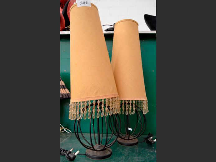 PAIR METAL LAMPS WITH SHADES, 77cm High