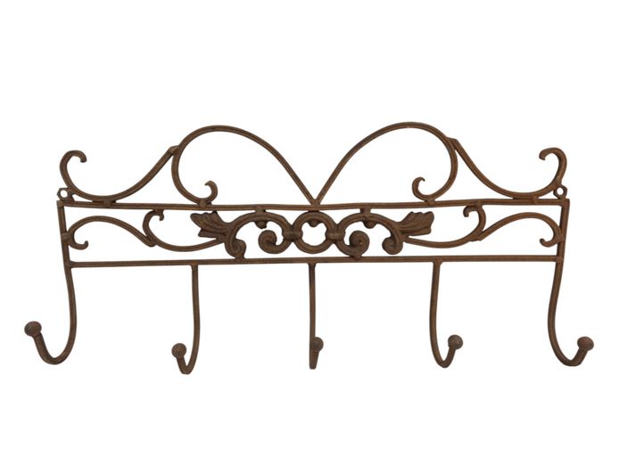 Vintage French Country Rustic Iron Scrollwork Wall Hook Rack