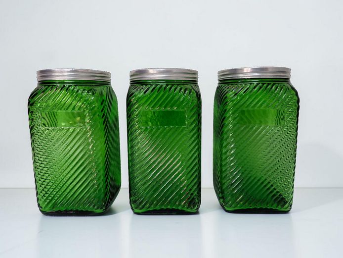 1930's Owens-Illinois Green Glass Kitchen Canisters