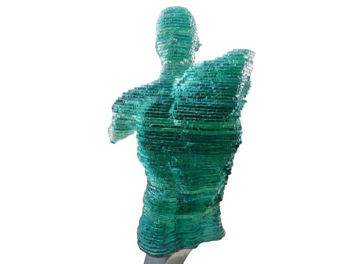 Life-Size Stacked Translucent Green Glass Sculpture