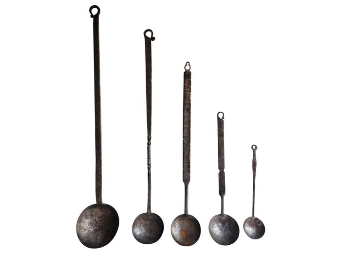 Set of 5 Antique Pewter Kitchen Ladles