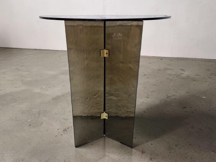 Mid-Century Modern Smoked Glass & Mirrored Pedestal Console Table