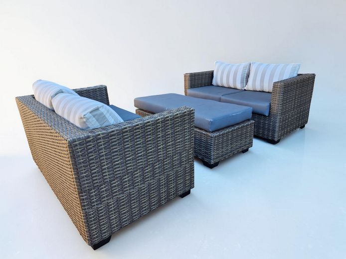 Contemporary Outdoor Woven All-Weather Rattan Lounge Suite with Ottoman