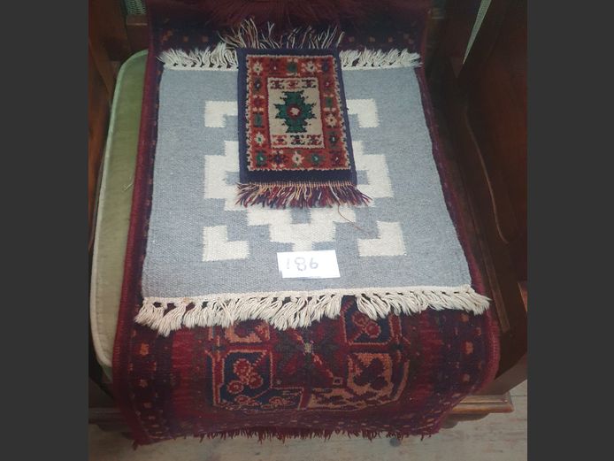 LOT: BURGUNDY & BLUE PERSIAN RUG, etc