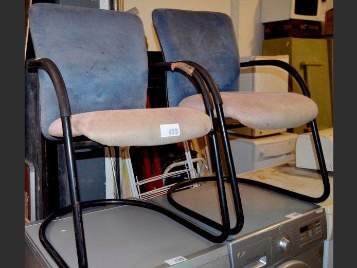PAIR BLUE & BEIGE SUEDE SLEIGH BASE VISITOR'S CHAIRS [Need a clean]