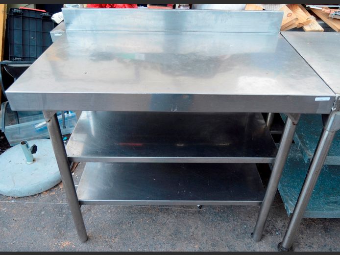STAINLESS STEEL TABLE WITH SPLASHBACK, 105 x 65 x 101cm