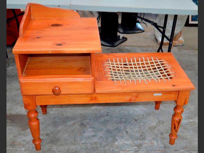 PINE SINGLE DRAWER TELEPHONE TABLE WITH RIEMPIE SEAT, 95 x 46 x 81cm