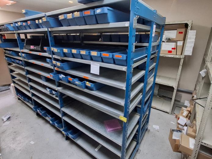 Metal shelves with organizers