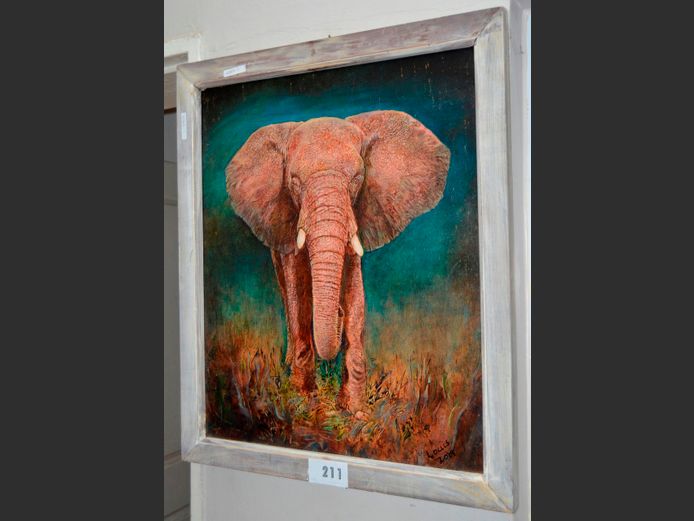 FRAMED OIL ON BOARD "ELEPHANT" BY LOUIS, 59 x 50cm