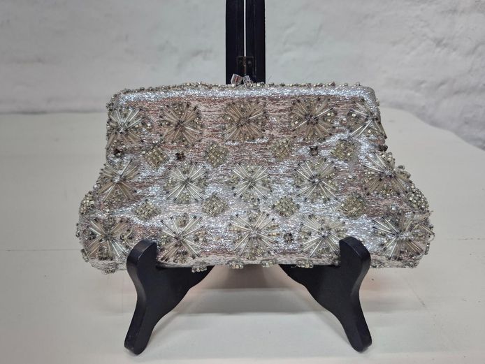 Vintage Silver Beaded Evening Clutch Bag
