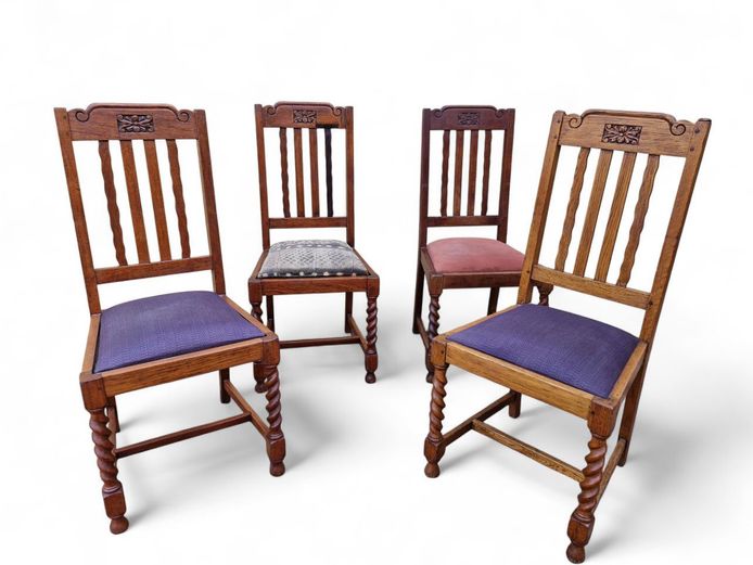 Antique Edwardian Oak Carved Chairs