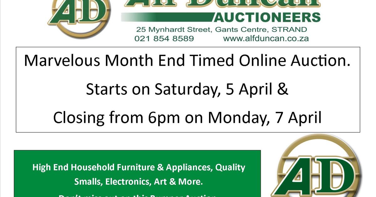 Awesome April Timed Online Auction | SAIA Institute of Auctioneers