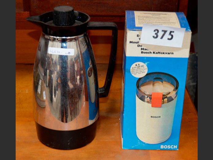 VINTAGE BOSCH COFFEE MILL & A VINTAGE FLASK