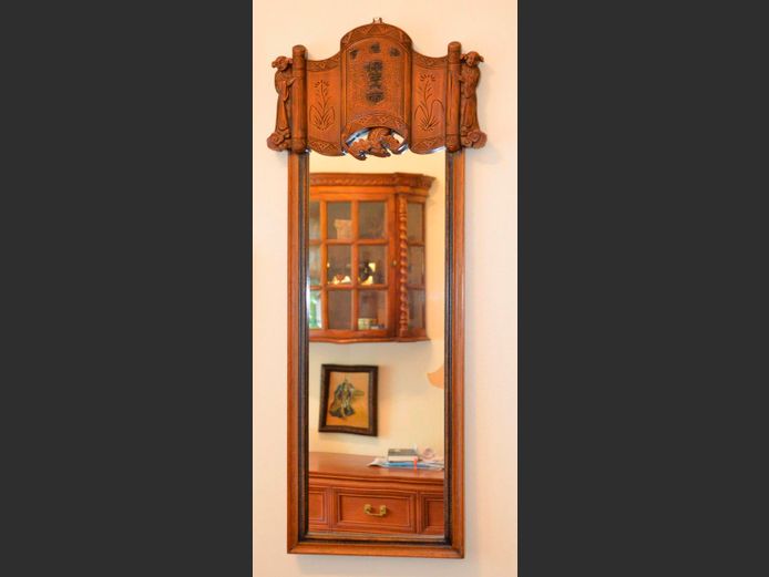 CHINESE ROSEWOOD CARVED FRAMED MIRROR, 34cm x 83cm