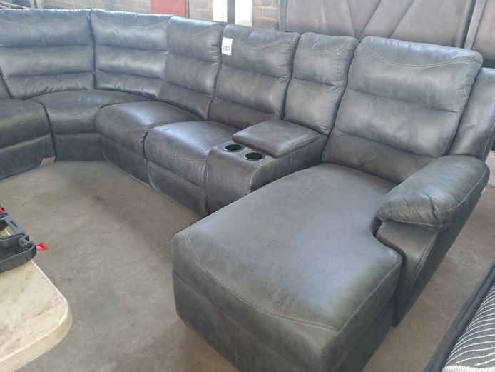 GREY CALGAN L-SHAPE RECLINER LOUNGE SUITE 