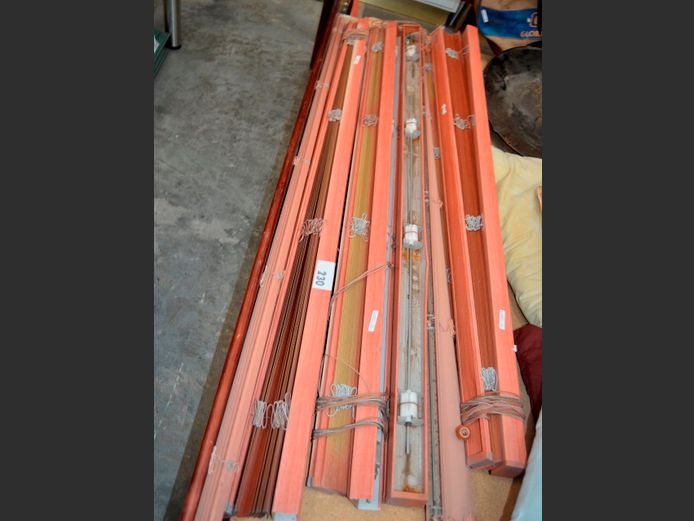 LOT OF 7: BROWN ALUMINIUM BLINDS, 155cm Long