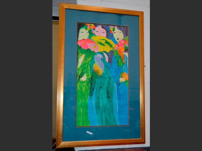 GILT FRAMED PRINT OF BIRDS, 40 x 80cm