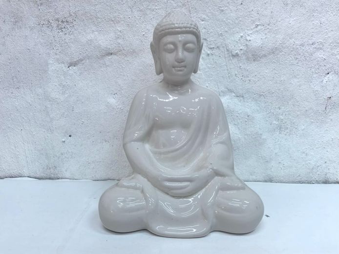 Serene Glazed Ceramic Seated Meditating Buddha Figurine