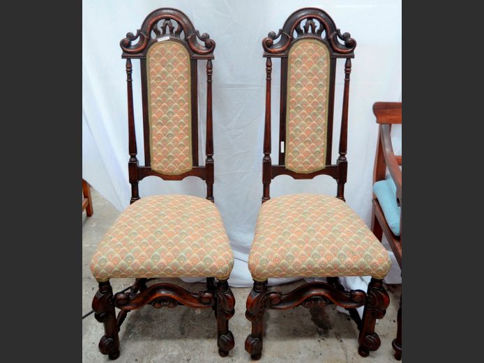 PAIR VICTORIAN CARVED MAHOGANY HALL CHAIRS