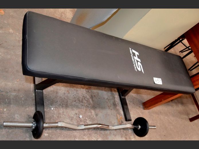 GYM BENCH & Z-BAR WITH WEIGHTS