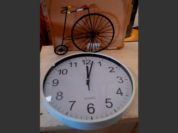 ORNAMENTAL PENNY FARTHING & A WALL CLOCK