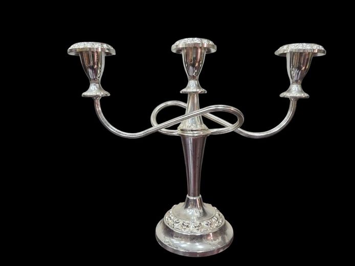 Vintage Lanthe Silver Plated Three Sconce Candelabra