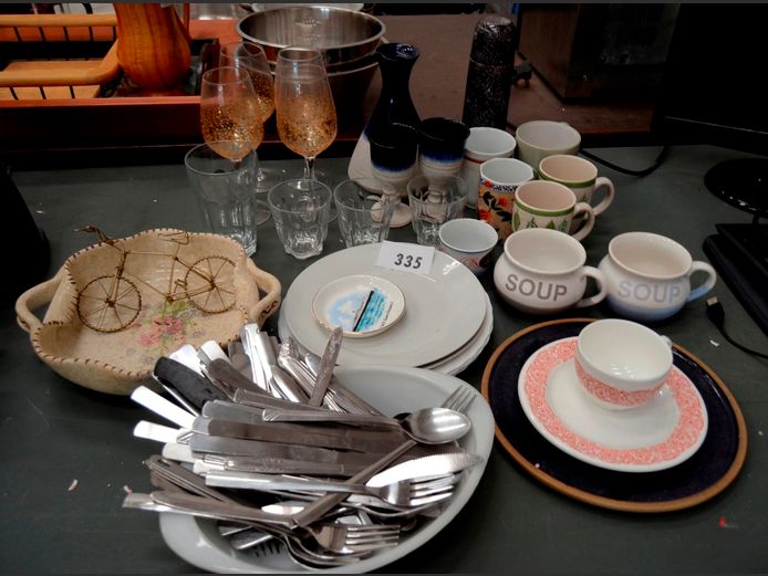 WINE GLASSES, SOUP MUGS, CUTLERY, MUGS, etc