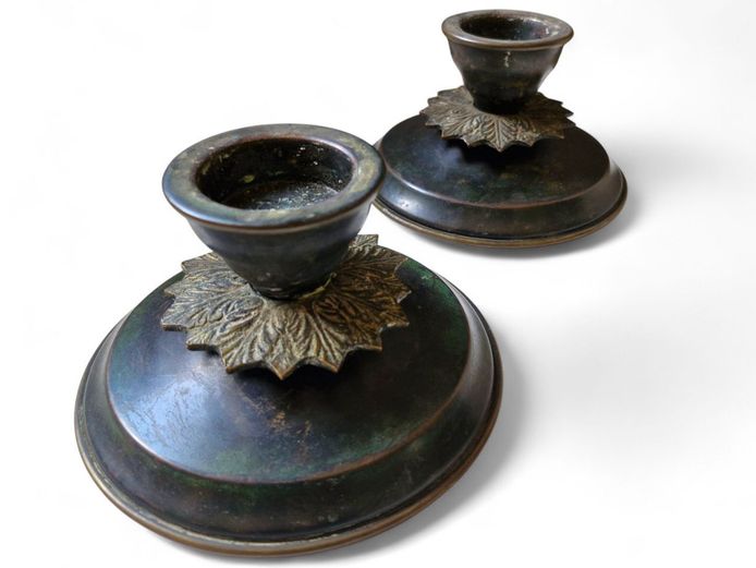 Art Deco Copper & Brass Candle Holders