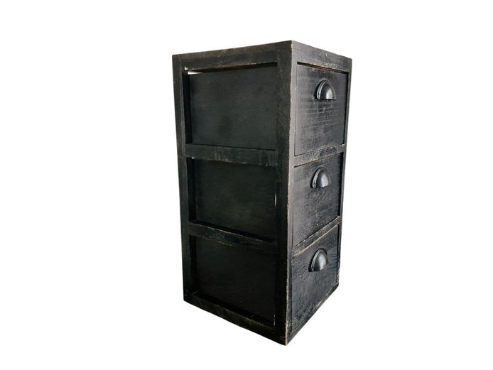 Vintage-Style Black Painted 3-Drawer Mini Cabinet