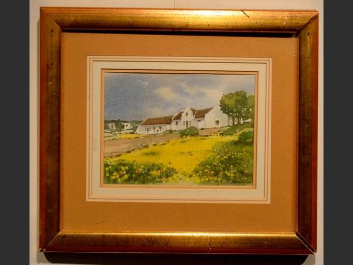GILT FRAMED WATERCOLOUR "COTTAGES" SIGNED A. BRIDGMAN, 21.3 x 15.7cm