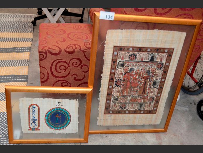 LOT: 2 x GILT FRAMED EGYPTIAN ARTWORKS ON PAPYRUS