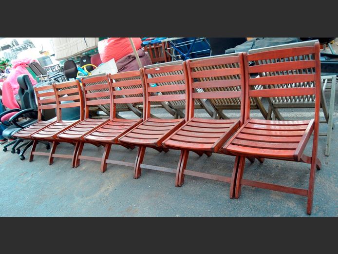 SET OF 7 TROPIC TRADER OUTDOOR LIFESTYLE TEAK PATIO CHAIRS