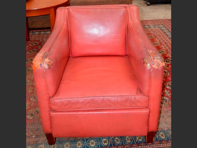 LEATHER ARMCHAIR WITH STUD DETAIL [Needs re-covering]