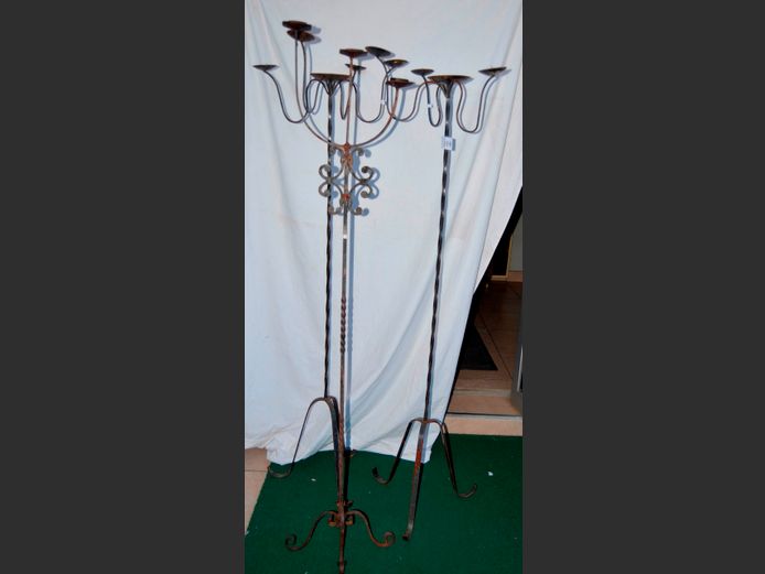 LOT: 3 x WROUGHT IRON CANDLE STAND, 160cm High