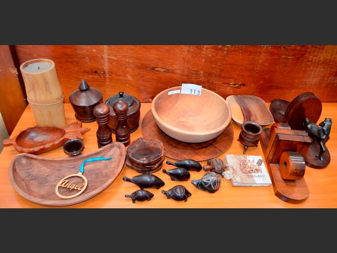 WOODEN BOWLS, BOOKENDS, etc