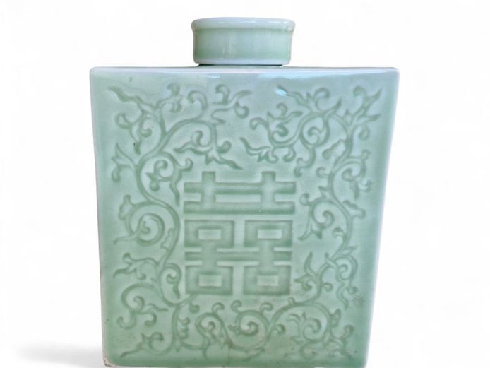Chinese Celadon Ginger Jar "Double Happiness"