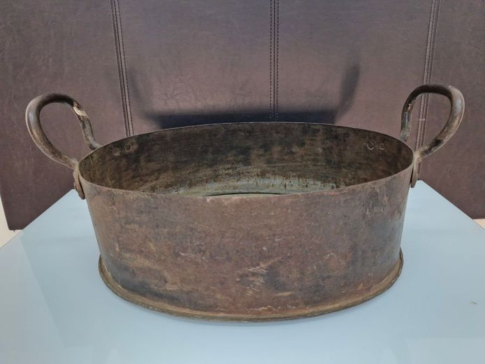 Antique Vintage Oval Metal Basin with Handles