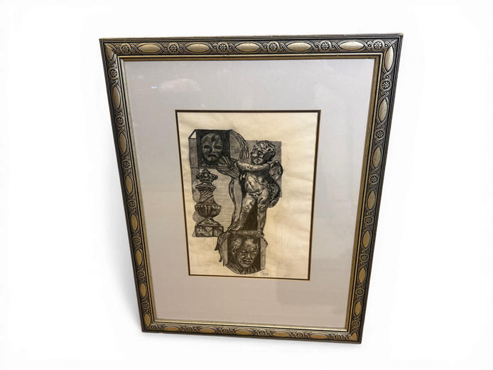 Framed Charcoal / Pencil Artwork (Classical Cherub Study)