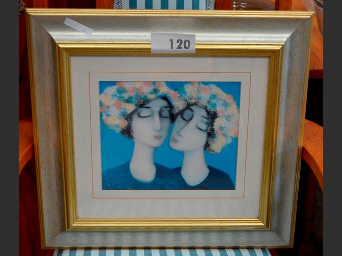 FRAMED PIETER VAN DER WESTHUIZEN PRINT "LADIES", DATED 1996, 23 x 19.5cm