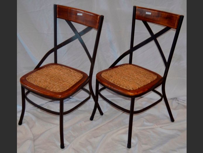 PAIR DARKWOOD, METAL & WOVEN SEAGRASS CHAIRS