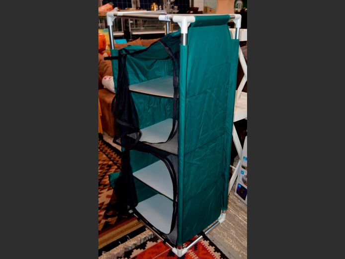GREEN CAMPING CUPBOARD, 57 x 47 x 139cm [1 Pole & corner fitting needed]