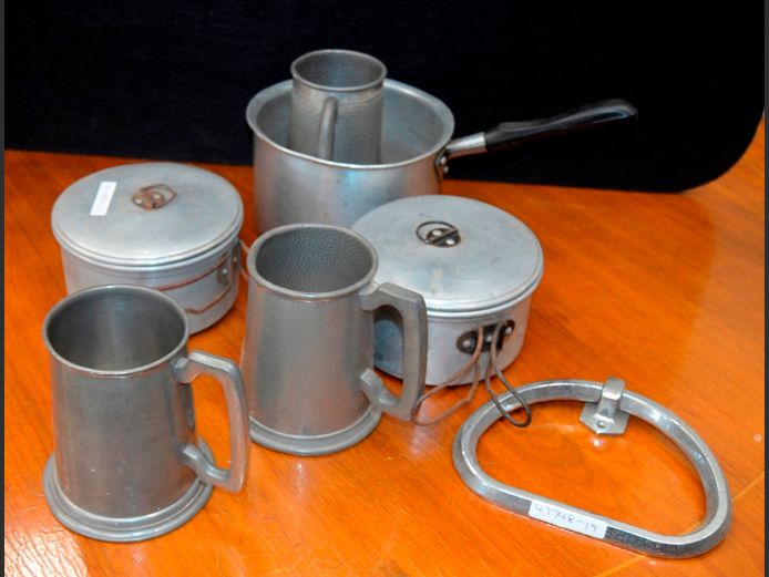 PAIR PEWTER MUGS, CAMPING POTS, etc