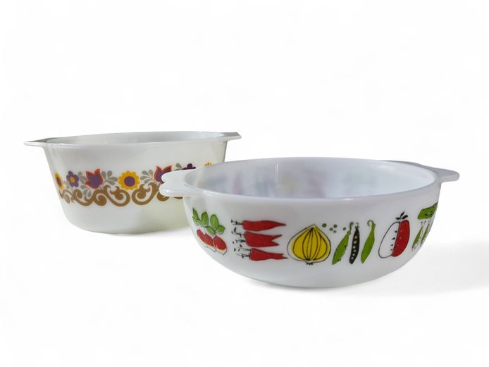 1970s JAJ Pyrex Milk Glass Dishes