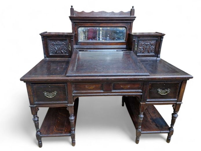 Victorian Era Dickens Writers Desk with Beveled Mirror