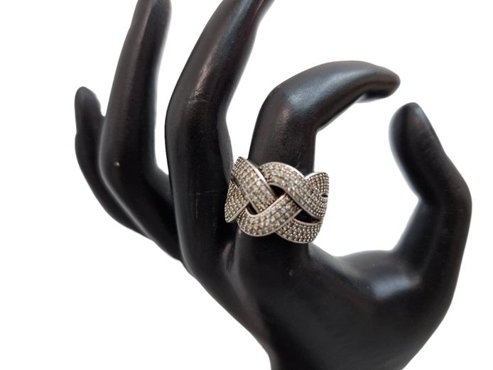 Sterling Silver Pavé-Set Cubic Zirconia Interwoven Ring